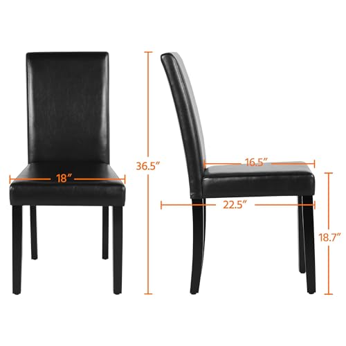 Black Dining Chair Set of 4 - Modern PU Leather Upholstered Parsons Chairs for Kitchen and Dining Room