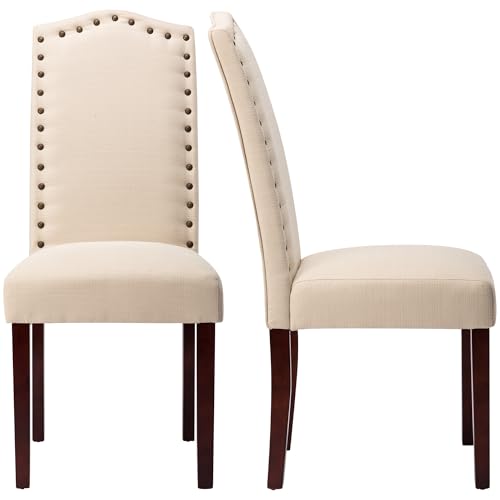 Set of 2 Upholstered Dining Chairs with Nailhead Trim