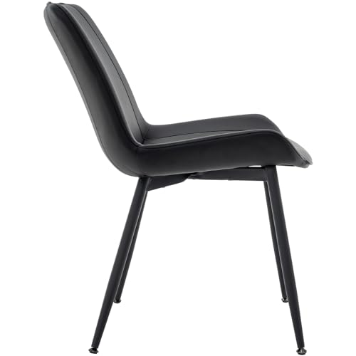 Modern Black PU Leather Dining Chair Set (No Arms) with Metal Legs
