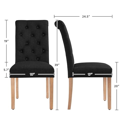Stylish Set of 6 Upholstered Dining Chairs with Solid Wood Legs for Home (Black)