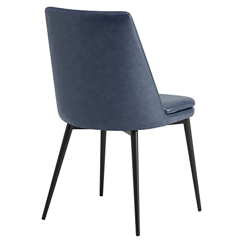 Modern Blue Dining Chairs with Metal Legs, Set of 2