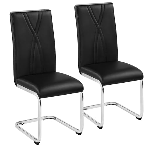 Modern Black Faux Leather Dining Chair Set of 2