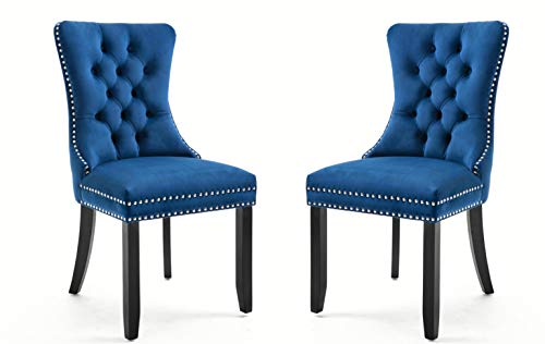 Modern Sapphire Blue Velvet Dining & Kitchen Chairs (Set of 2)