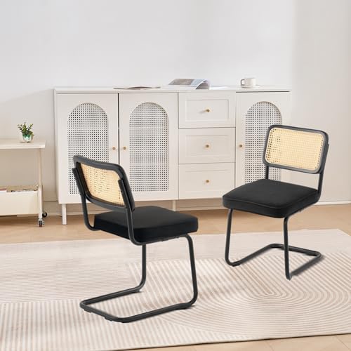 Mid Century Modern Rattan Dining Chairs Set of 2 for Living Room or Bedroom