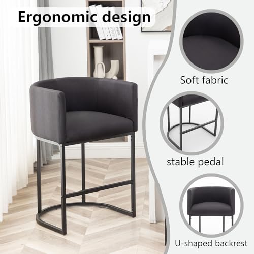 Set of 2 Modern Barstools for Kitchen Island and Cafe, 25 Height, Black