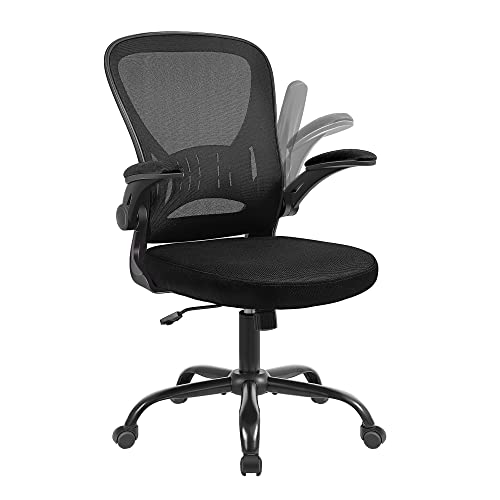 Ergonomic Mesh Office Chair with Flip-up Arms and Lumbar Support, Height Adjustable - Black