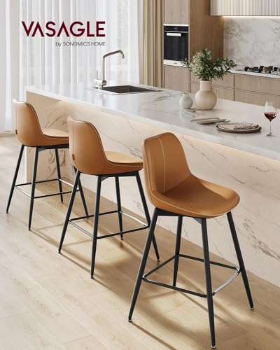 Set of 2 Bar Stools with Backrest for Kitchen Island Home Bar, Caramel Brown