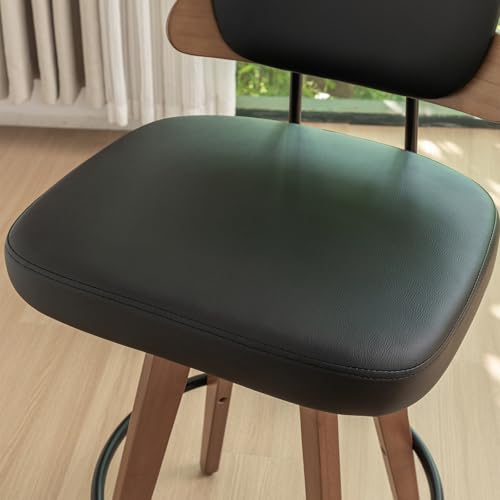 Modern Walnut Bar Stools with Cushion Back and Faux Leather