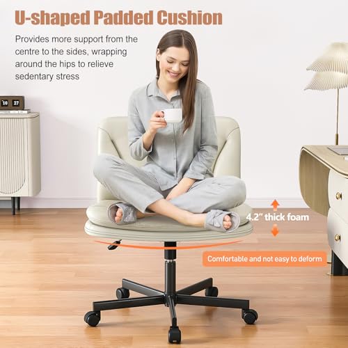 Adjustable Vanity Desk Chair with Wheels and Cushioned Back