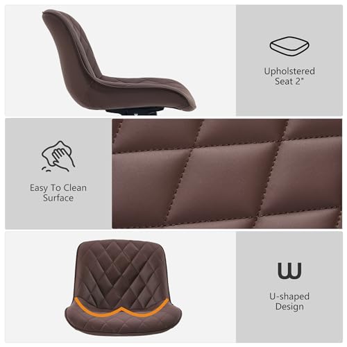 Brown Armless Office Chair with Wheels and Swivel for Home Office or Vanity