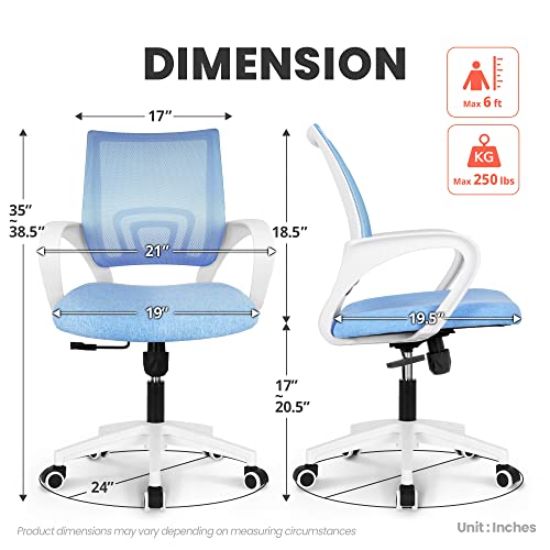 Ergonomic Office Chair with Blue Mesh Racing Seat and Lumbar Support for Gaming and Computer Desk (Sky Blue)