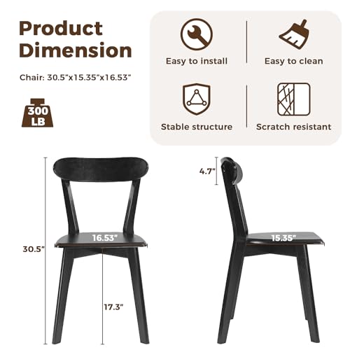 Modern Farmhouse Oak Wood Dining Chair Set, Stacking, Set of 4, Black