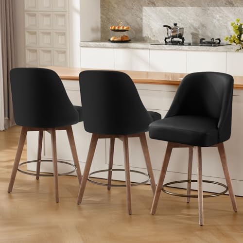 Mid-Century Black Swivel Bar Stool Set - 26 Inch Seat Height