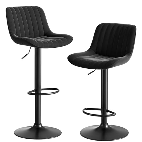 Modern Black Swivel Bar Stools (Set of 2) for Kitchen Island Counter