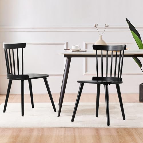 Set of 2 Black Windsor Chairs for Farmhouse Style Dining