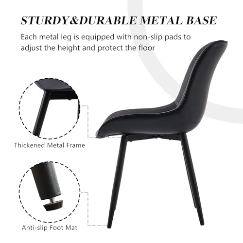 YOUNIKE Set of 2 Black Mid-Century Modern Dining Chairs with High Backs and Metal Legs