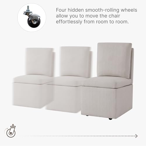 Modern Armless Upholstered Dining Chair with Casters, Set of 2