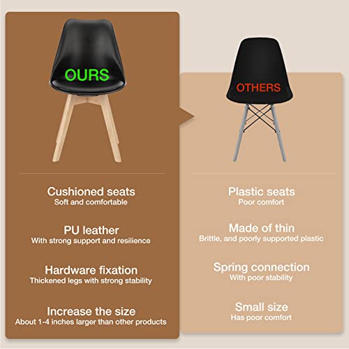 Set of 4 Mid-Century Modern Dining Chairs with PU Leather Cushion and Wood Legs, Black - For Dining, Living Room, Bedroom, and Outdoor Lounge