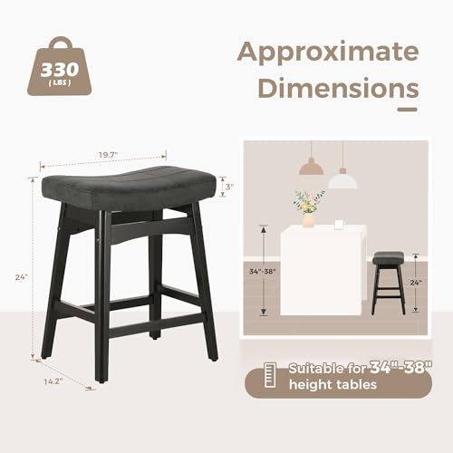 Two Black Counter Height Bar Stools for Kitchen Counter Island - 24in Height