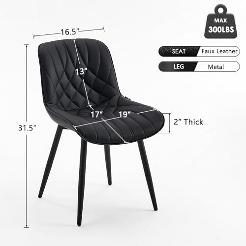 Set of 2 Black Upholstered Dining Chairs for Kitchen or Dining Room