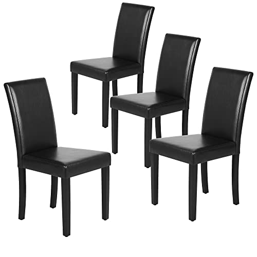 Black Dining Chair Set of 4 - Modern PU Leather Upholstered Parsons Chairs for Kitchen and Dining Room