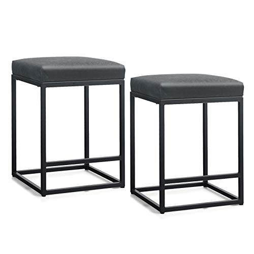 Black Modern Square Counter Height Bar Stool Set of 2 - 24 Inch