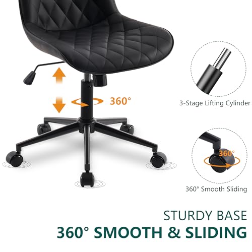 Armless Desk Chair for Home Office with Wheels and Swivel
