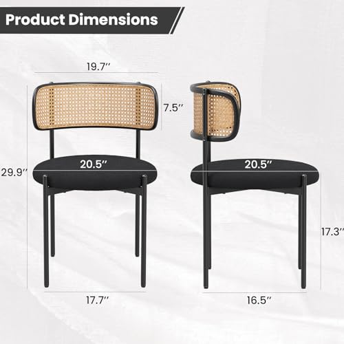 Modern Rattan Back Dining Chairs Set of 4 for Kitchen and Dining Room, Black