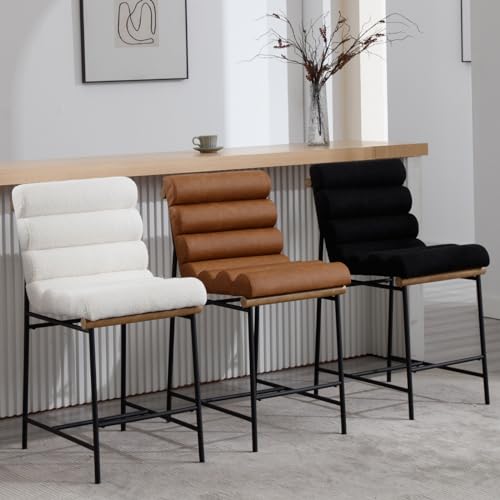 Set of 2 Modern Black Linen Counter Stools with Tufted Back&Cushion, 25 Seat Height