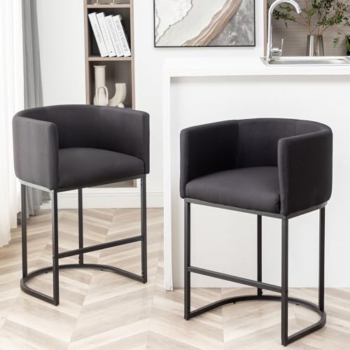 Modern Black Upholstered Bar Stools Set of 2 for Kitchen Island, Pub, Club
