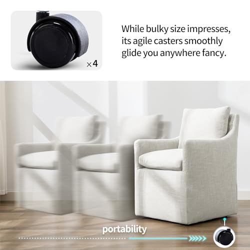 2-Piece Upholstered Dining Chair Set with Casters