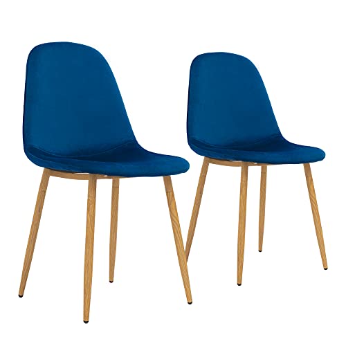 Modern Blue Velvet Dining Chairs - Set of 2