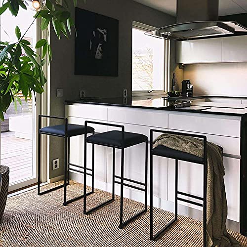 Counter Height Bar Stools Set of 2 with Footrest & Back, Velvet Upholstered - Black Metal Base - Kitchen Breakfast Pub Home Dining - 26 Height (Black)