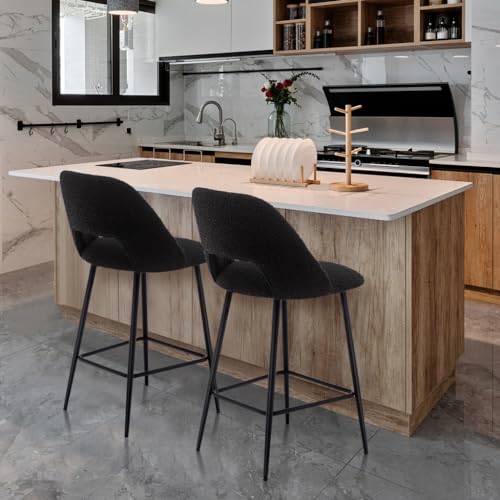 Black Upholstered Bar Stools Set of 2 for Kitchen Island or Home Bar