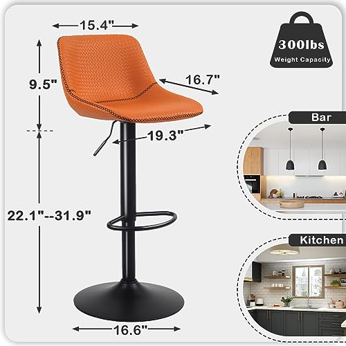Modern Faux Leather Swivel Bar Stools Set of 2 for Kitchen Islands