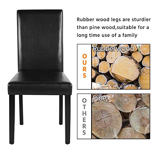 Black Dining Chair Set of 4 - Modern PU Leather Upholstered Parsons Chairs for Kitchen and Dining Room