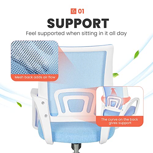Ergonomic Office Chair with Blue Mesh Racing Seat and Lumbar Support for Gaming and Computer Desk (Sky Blue)