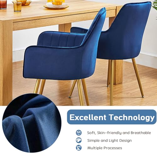 Navy Blue Accent Chairs with Gold Legs, Set of 2