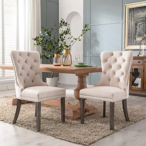 Modern Style Beige Velvet Dining Chairs Set of 2 for Kitchen