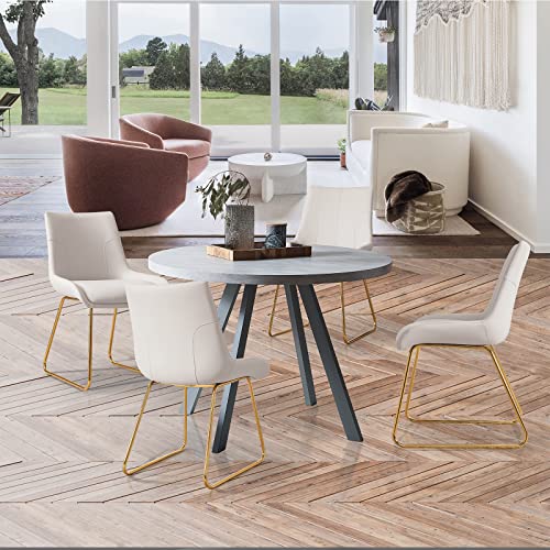 Off-White Faux Leather Dining Chair Set (2 Pieces, Gold Legs)