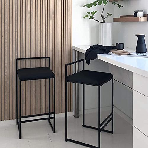 Counter Height Bar Stools Set of 2 with Footrest & Back, Velvet Upholstered - Black Metal Base - Kitchen Breakfast Pub Home Dining - 26 Height (Black)