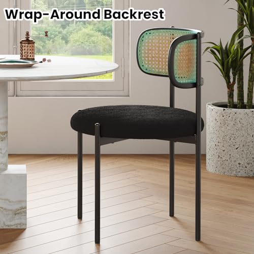 Modern Rattan Back Dining Chairs Set of 4 for Kitchen and Dining Room, Black