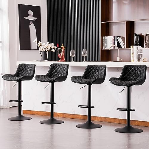 MENCOLULU Set of 2 Adjustable White Swivel Bar Stools with Back