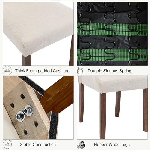 Stylish Nailhead Trim Dining Chairs, Cream, Solid Wood Legs, Set of 2
