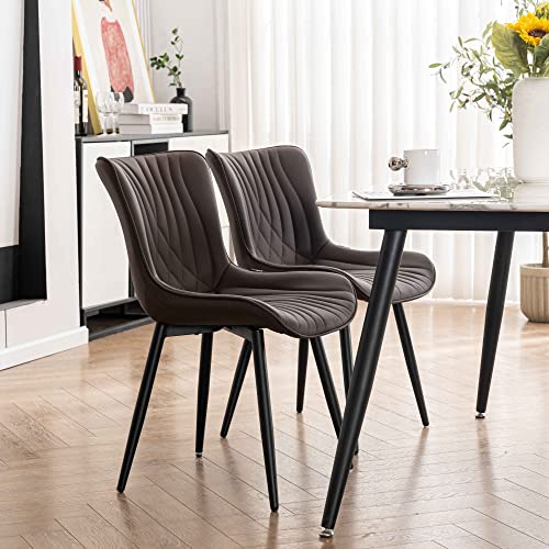 2 Brown Upholstered Dining Chairs for Kitchen and Dining Room