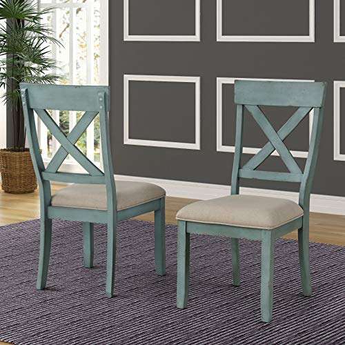 Blue and Tan Upholstered Dining Chairs Set for Two by Roundhill Furniture