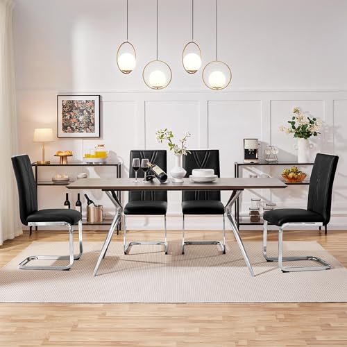 Modern Black Dining Chairs Set of 2 for Dining Room and Kitchen