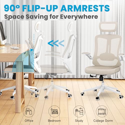 Heavy Duty Ergonomic Office Chair with Wheels and Arms - Comfortable Support for Office, Bedroom, and College Dorm