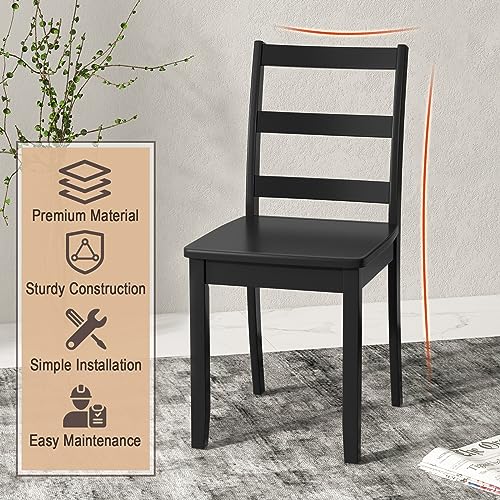 2-Piece Black Wooden Armless Dining Chair Set in Farmhouse Style