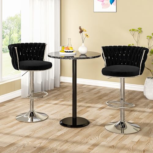 Velvet Swivel Bar Stools Set of 2 for Kitchen Island, Black